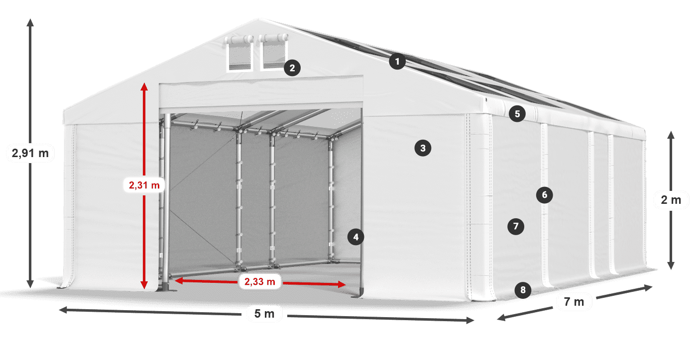 Acoperiș: MS T 580 PVC Pereţi: FR 620 PVC 2m legenda