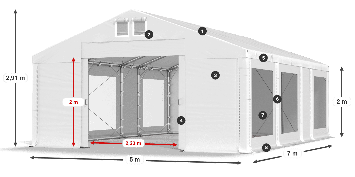 Acoperiș: MS 580 PVC Pereţi: MS 580 PVC 2m legenda