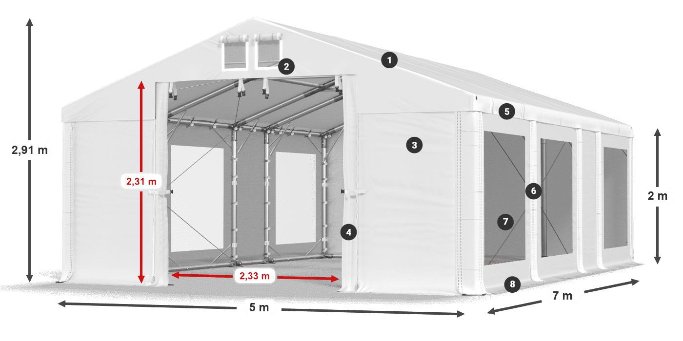 Acoperiș: MS 580 PVC Pereţi: MS 580 PVC 2m legenda