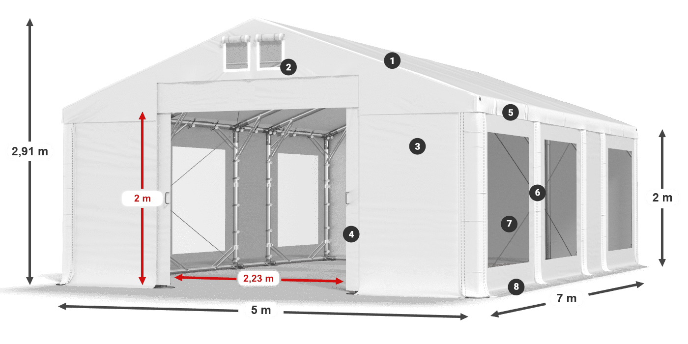 Acoperiș: MS 580 PVC Pereţi: MS 580 PVC 2m legenda