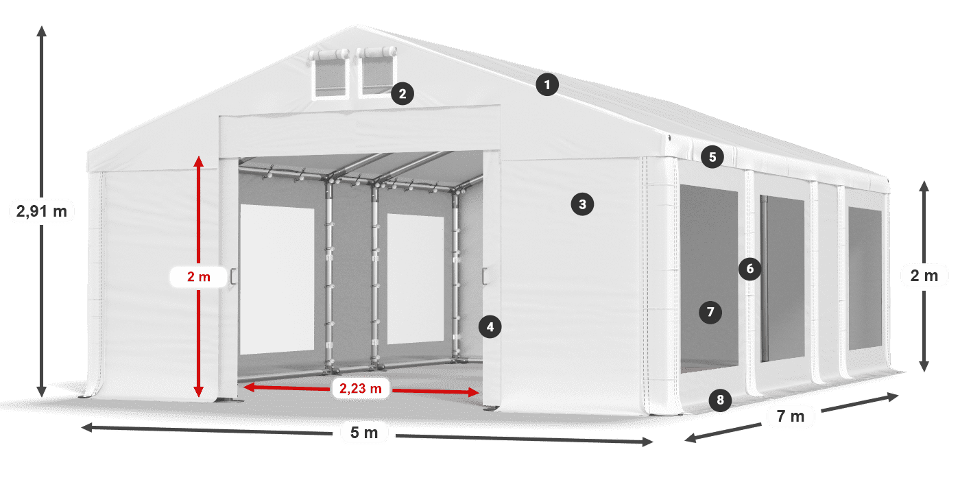 Acoperiș: MS 580 PVC Pereţi: MS 580 PVC 2m legenda