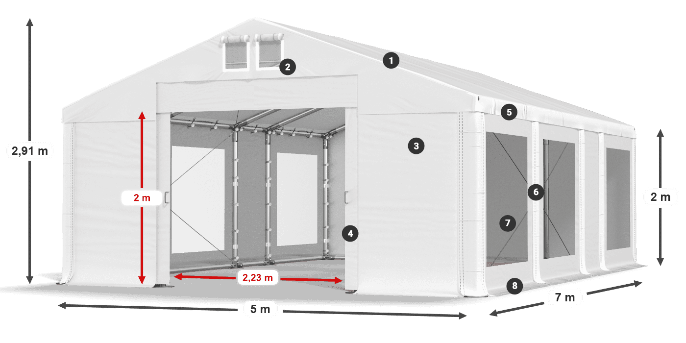 Acoperiș: MS 580 PVC Pereţi: MS 580 PVC 2m legenda