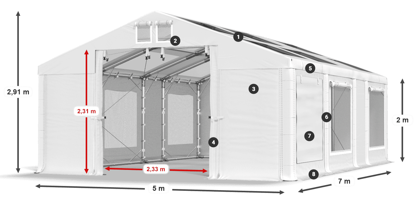 Acoperiș: MS T 580 PVC Pereţi: SDM 500 PVC 2m legenda