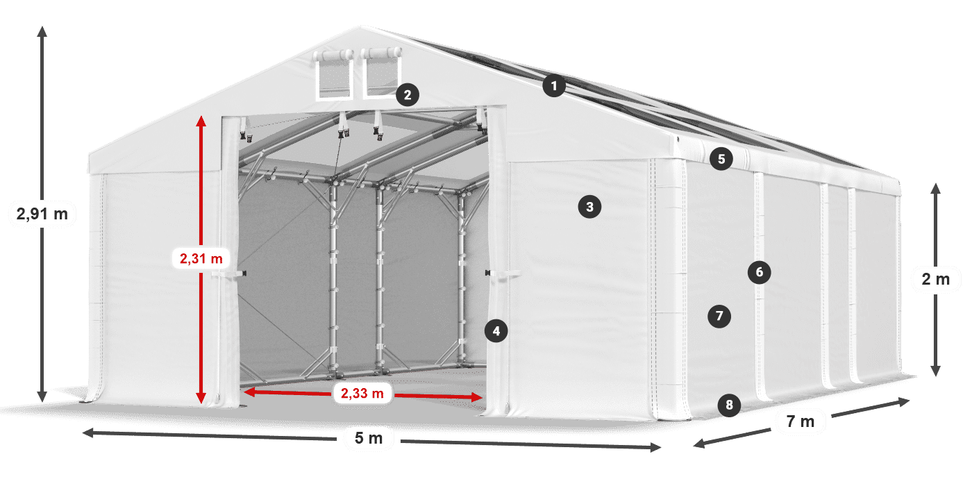 Acoperiș: MS T 580 PVC Pereţi: SD 500 PVC 2m legenda