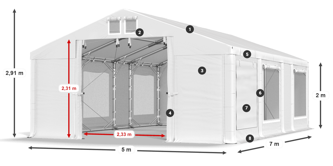 Acoperiș: MS 580 PVC Pereţi: SD M 500 PVC 2m legenda