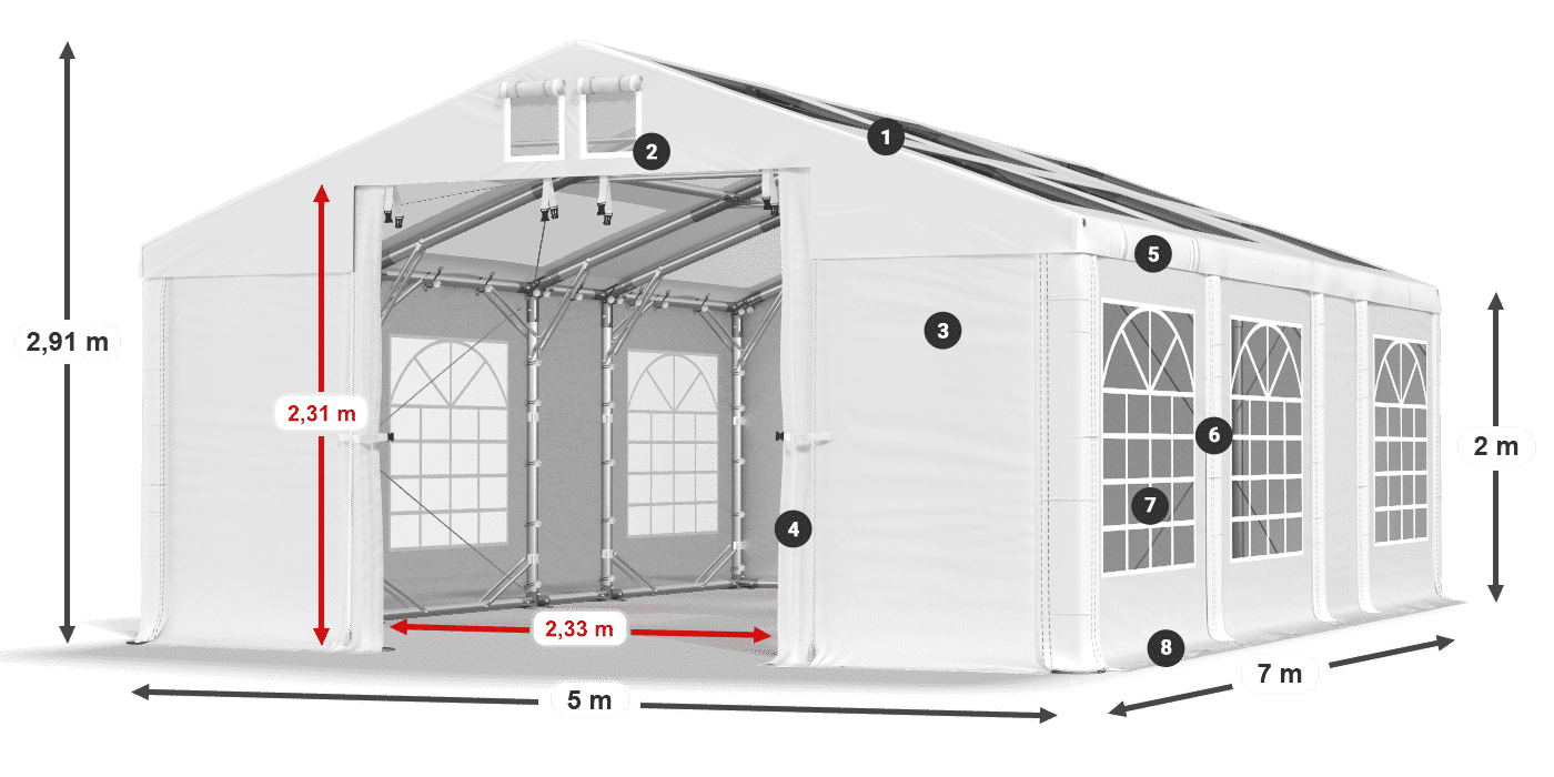Acoperiș: MS 580 PVC Pereţi: SD 500 PVC 2m legenda