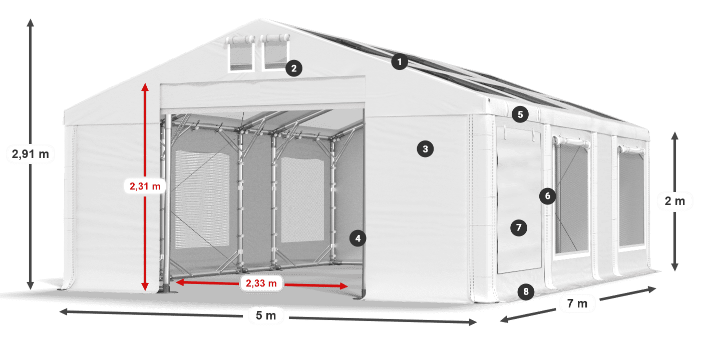 Acoperiș: MS T 580 PVC Pereţi: SDM 500 PVC 2m legenda