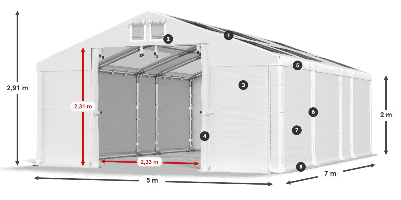 Acoperiș: MS T 580 PVC Pereţi: SD 500 PVC 2m legenda