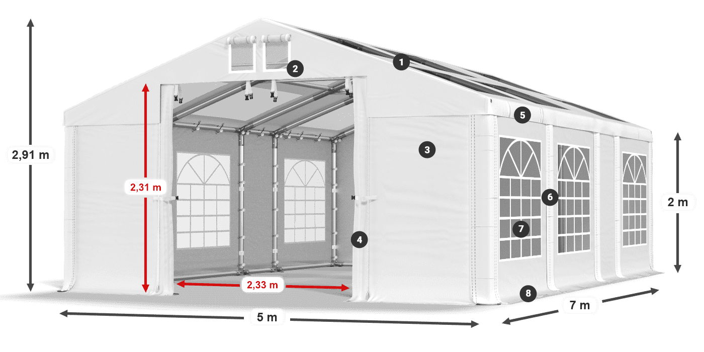 Acoperiș: MS 580 PVC Pereţi: SD 500 PVC 2m legenda