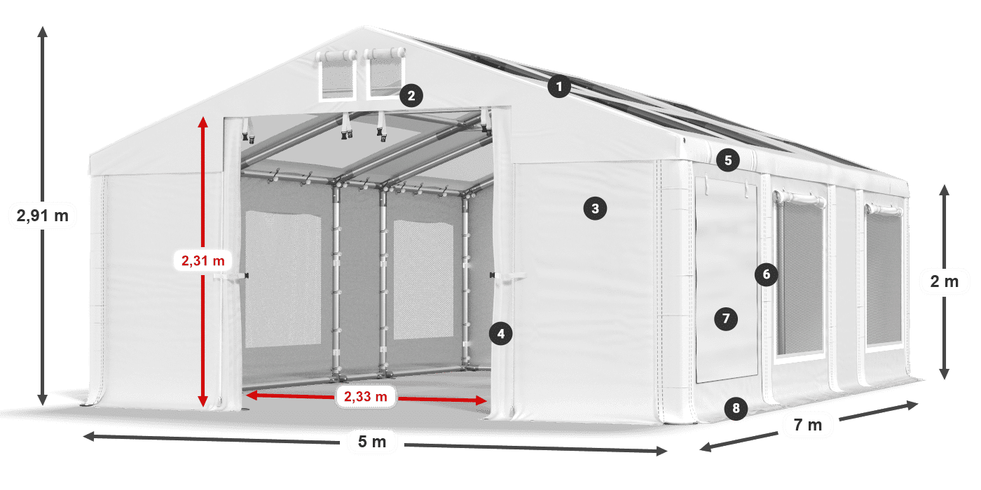 Acoperiș: MS T 580 PVC Pereţi: SDM 500 PVC 2m legenda