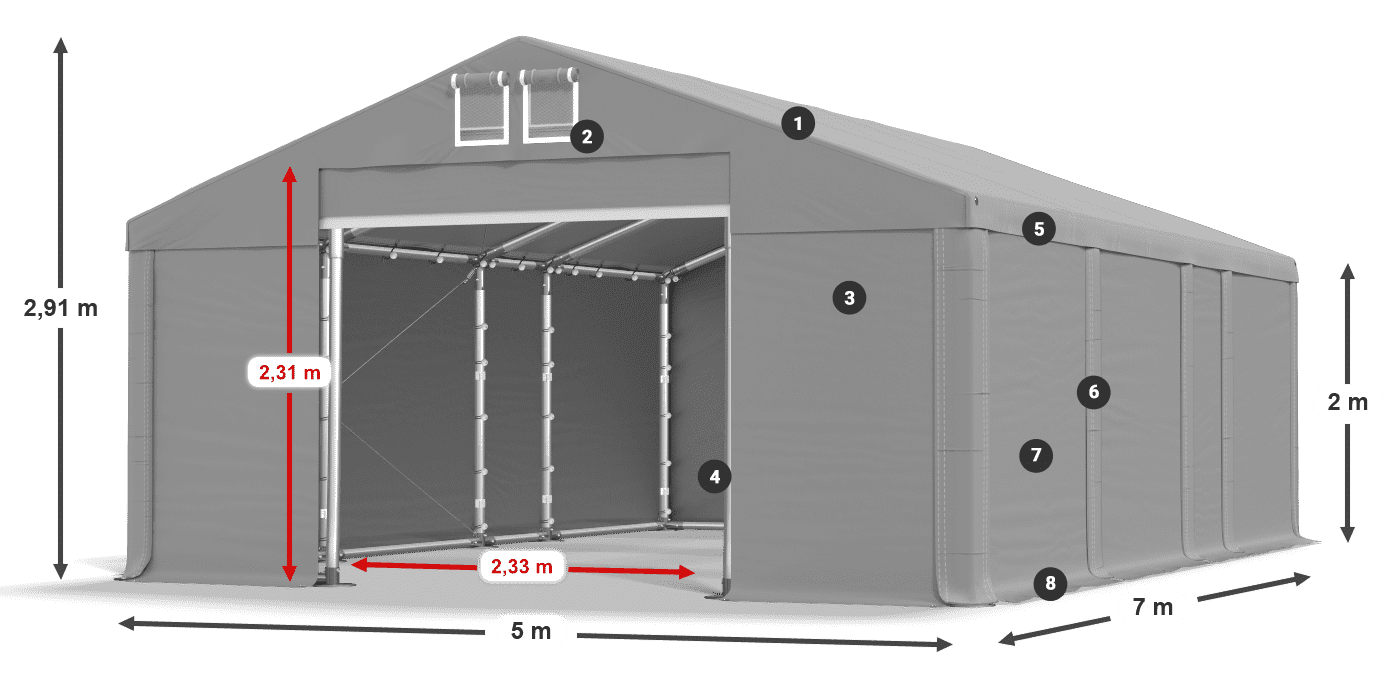 Acoperiș: MS 580 PVC Pereţi: SD 500 PVC 2m legenda