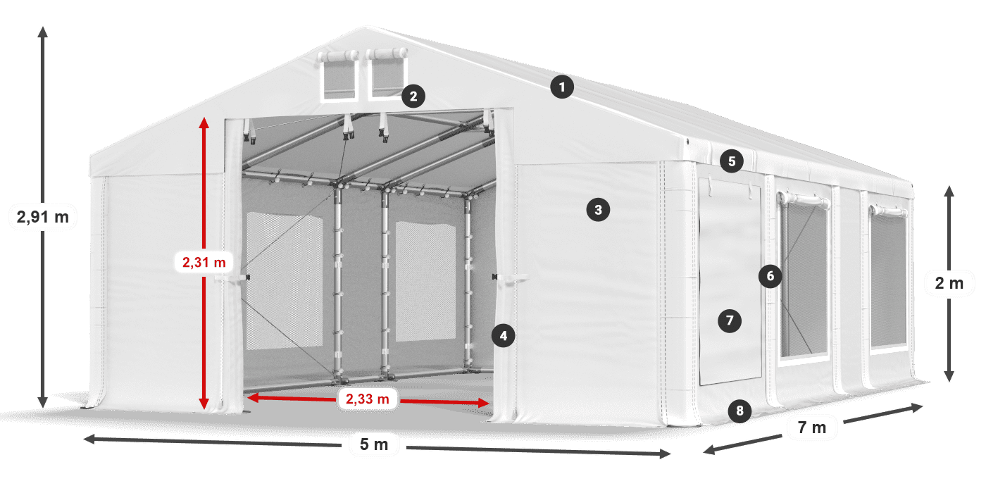 Acoperiș: MS 580 PVC Pereţi: SD M 500 PVC 2m legenda