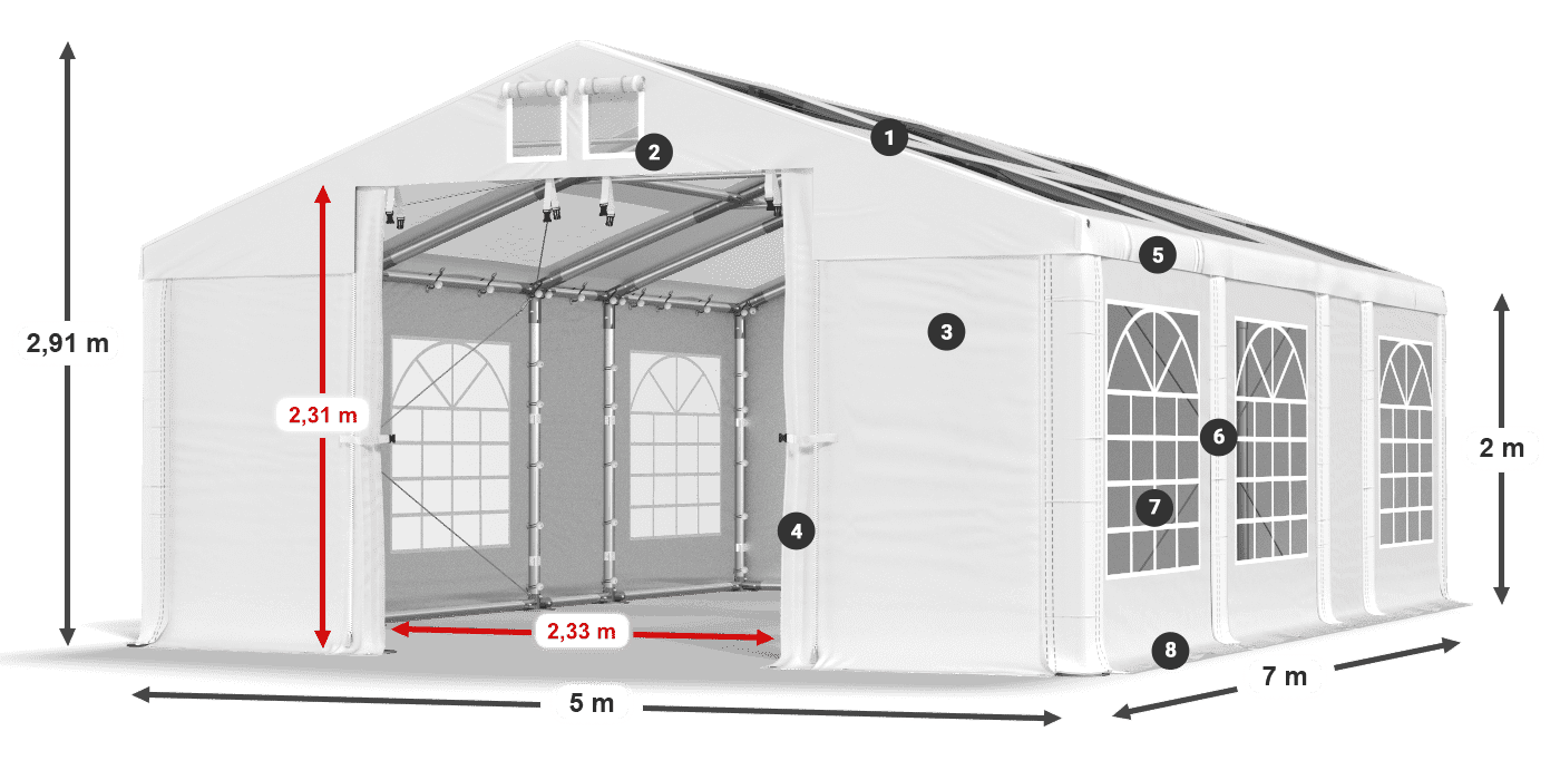Acoperiș: MS 580 PVC Pereţi: SD 500 PVC 2m legenda