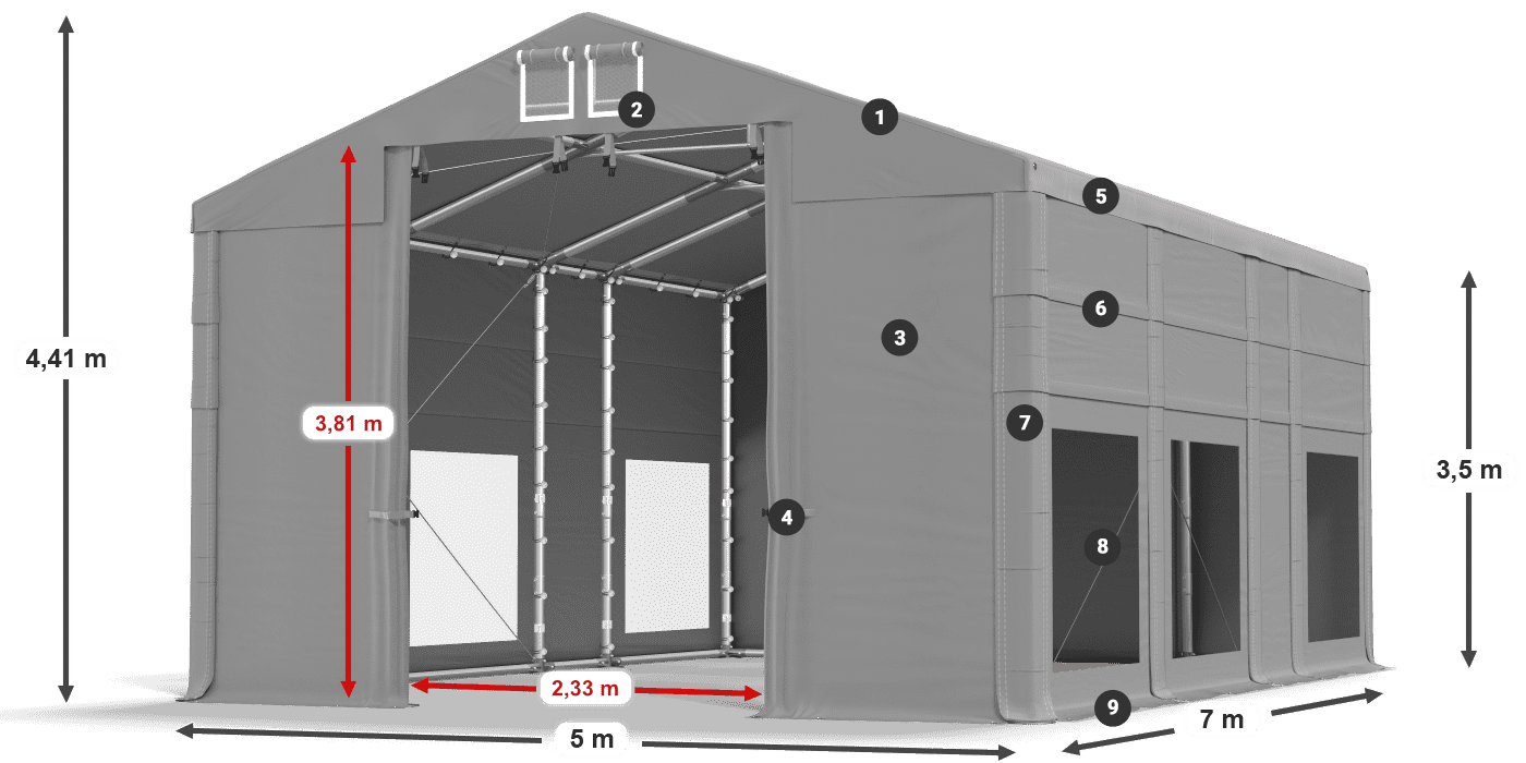Acoperiș: FR 620 PVC Pereţi: MS 580 PVC 3.5 m legenda