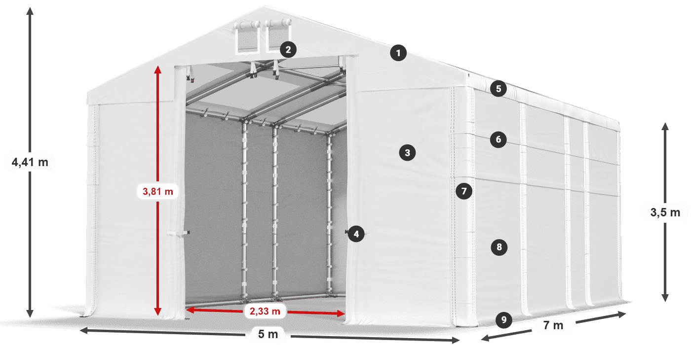 Acoperiș: MS T 580 PVC Pereţi: SD 500 PVC 3.5 m legenda