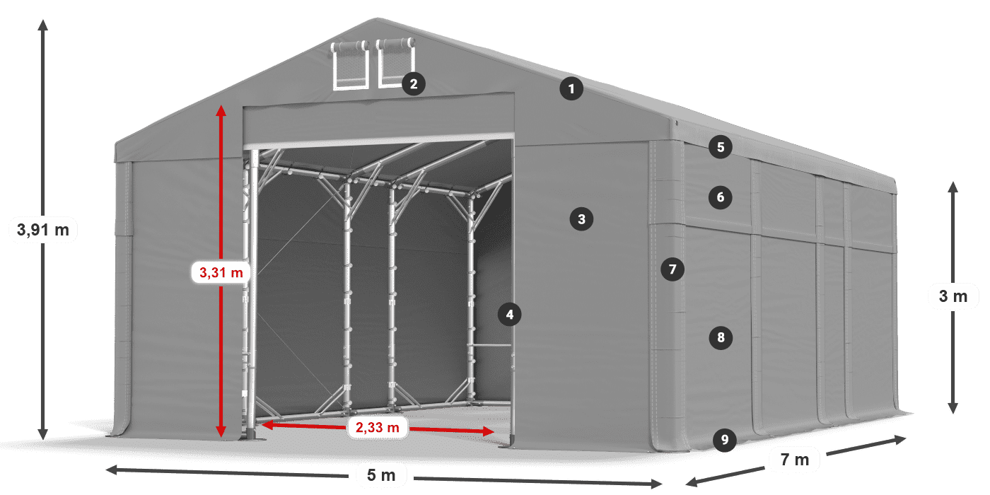 Acoperiș: FR 620 PVC Pereţi: MS 580 PVC Legenda 3m