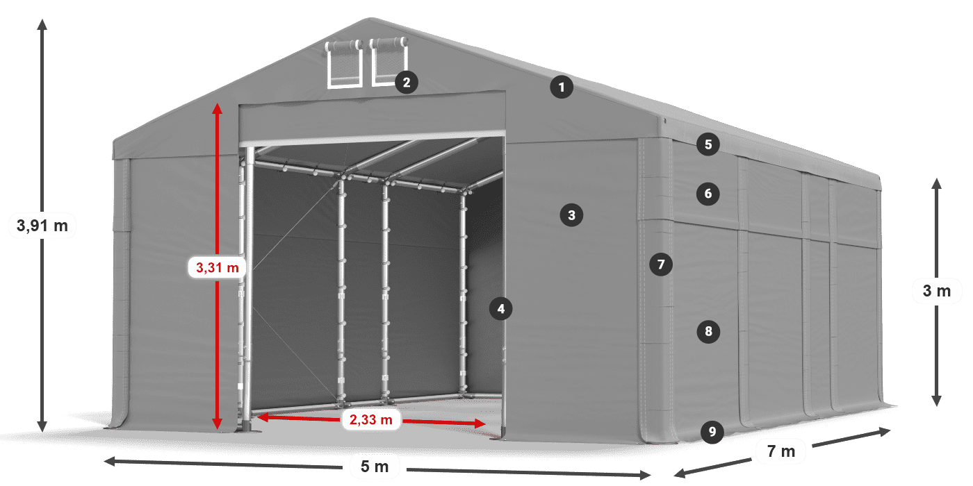 Acoperiș: FR 620 PVC Pereţi: MS 580 PVC Legenda 3m