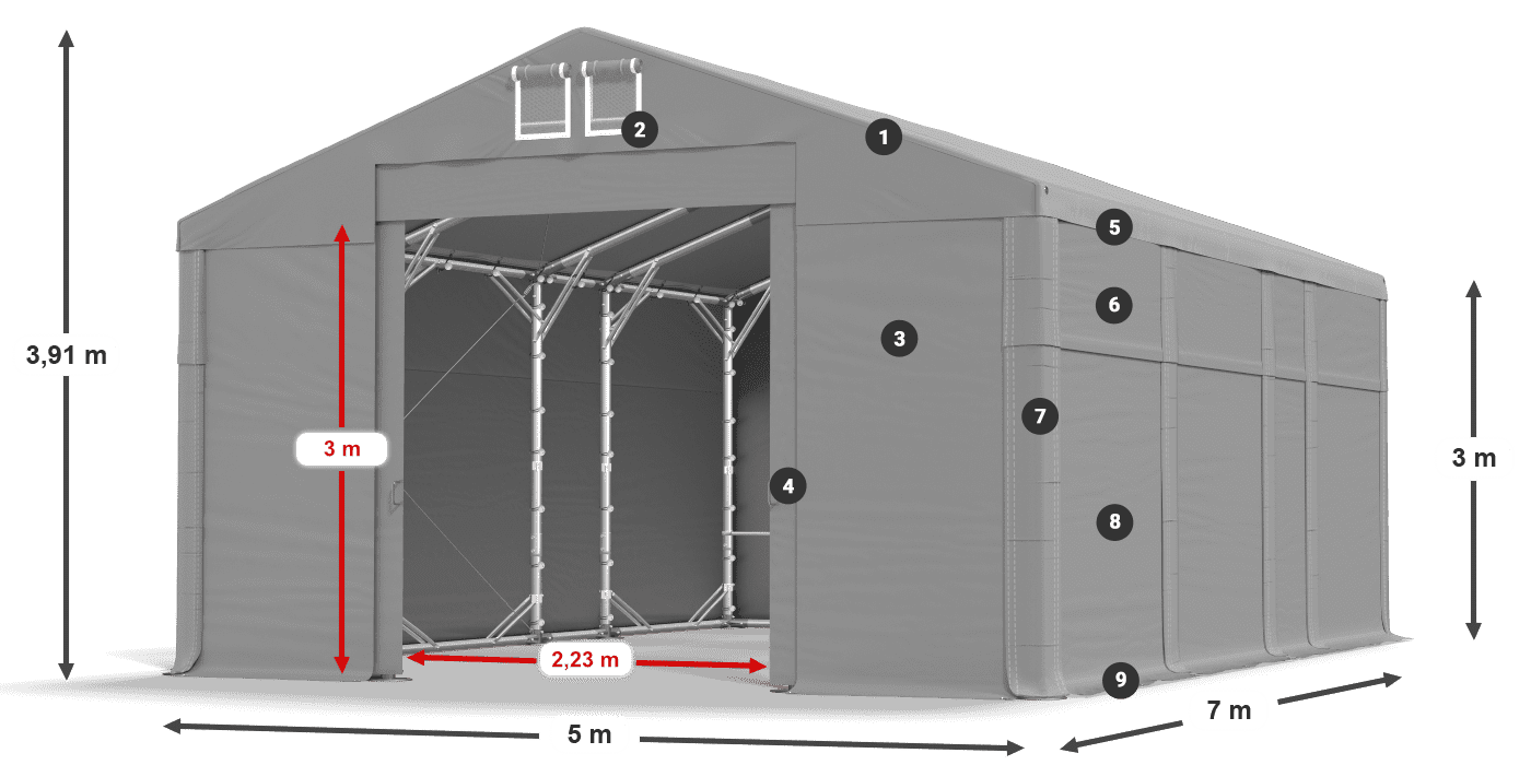 Acoperiș: MS 580 PVC Pereţi: FR 620 PVC Legenda 3m