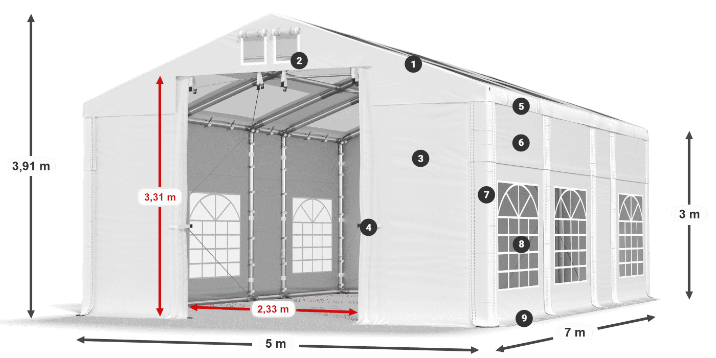 Acoperiș: MS T 580 PVC Pereţi: FR 620 PVC Legenda 3m