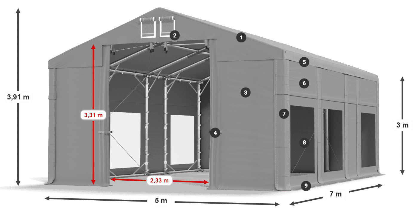 Acoperiș: MS 580 PVC Pereţi: MS 580 PVC Legenda 3m