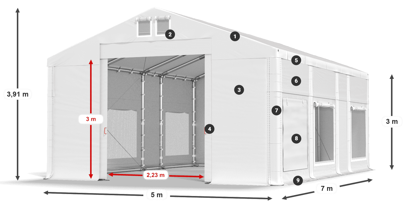 Acoperiș: MS 580 PVC Pereţi: SD M 500 PVC Legenda 3m
