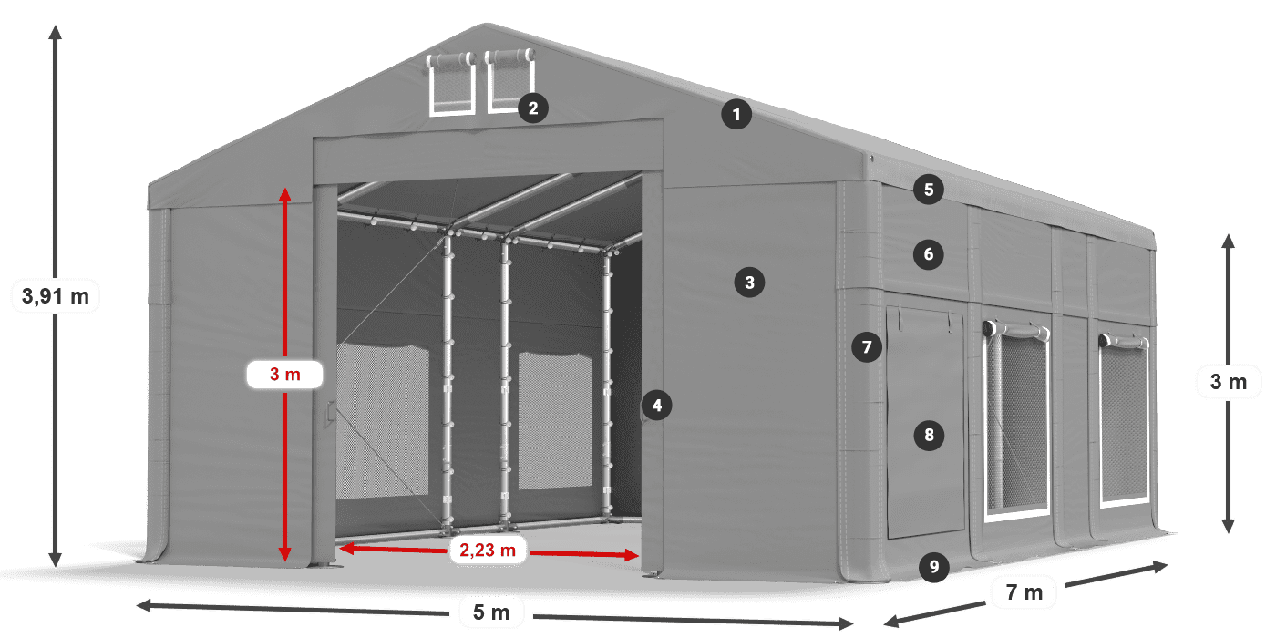 Acoperiș: MS 580 PVC Pereţi: SD M 500 PVC Legenda 3m