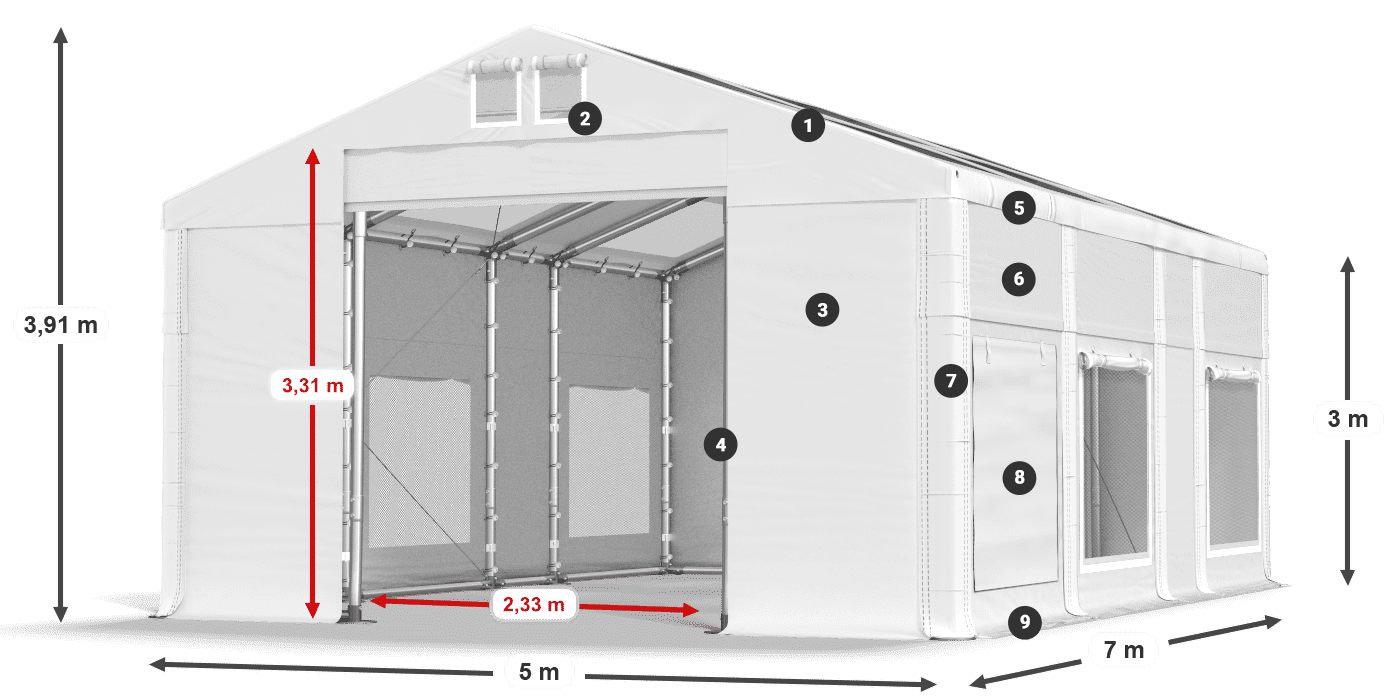Acoperiș: MS T 580 PVC Pereţi: SD M 500 PVC Legenda 3m