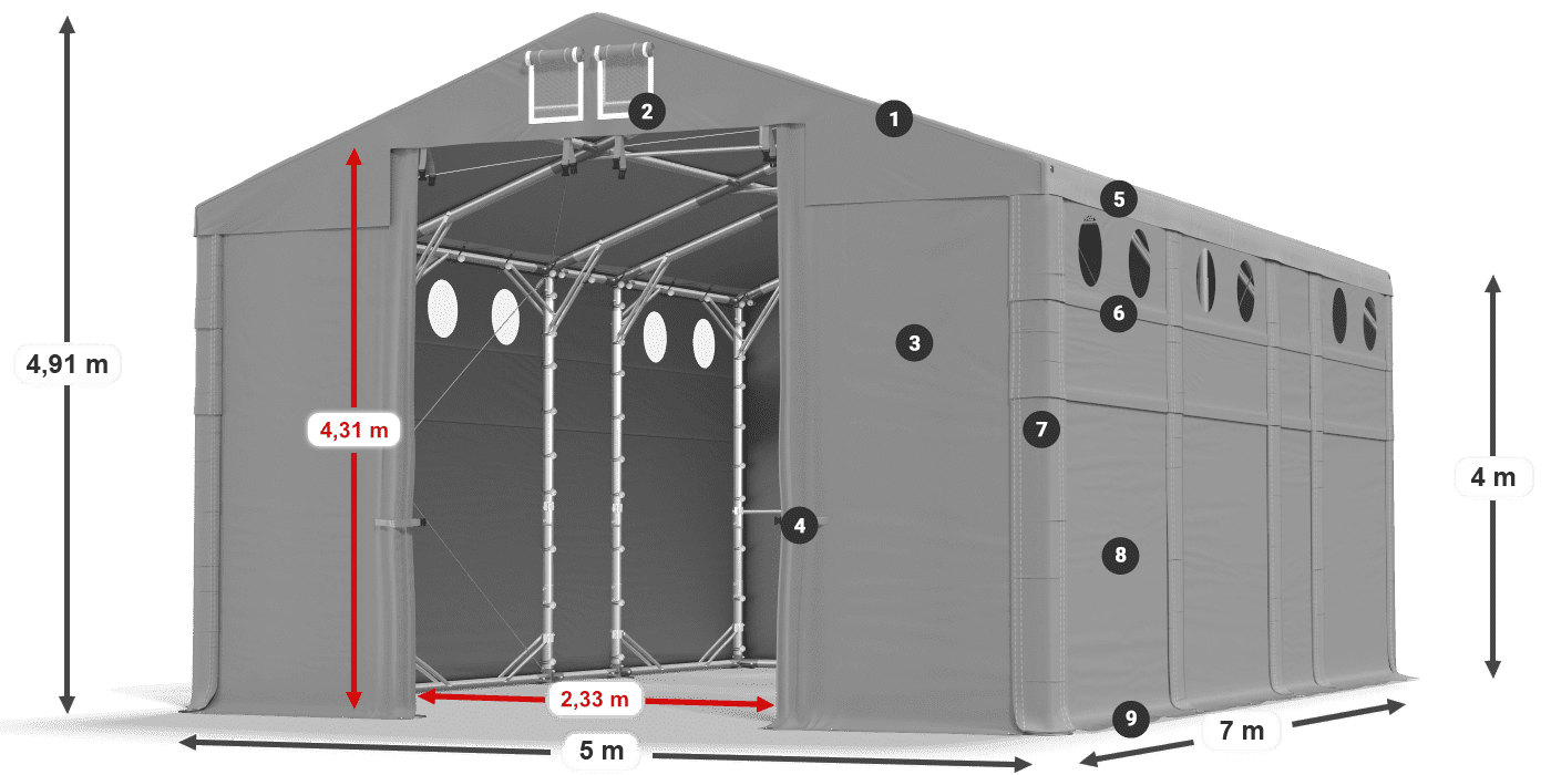 Acoperiș: FR 620 PVC Pereţi: MS O 580 PVC Legenda 4m