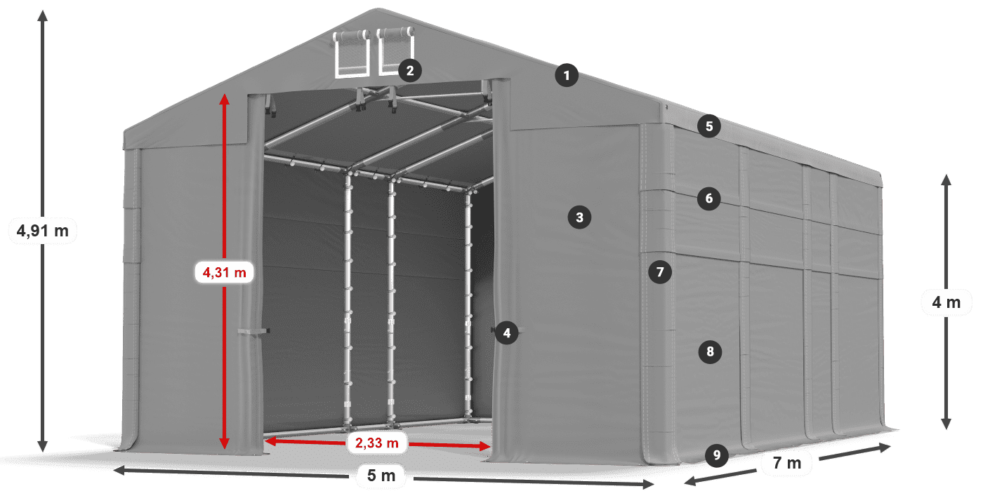 Acoperiș: MS 580 PVC Pereţi: FR 620 PVC Legenda 4m