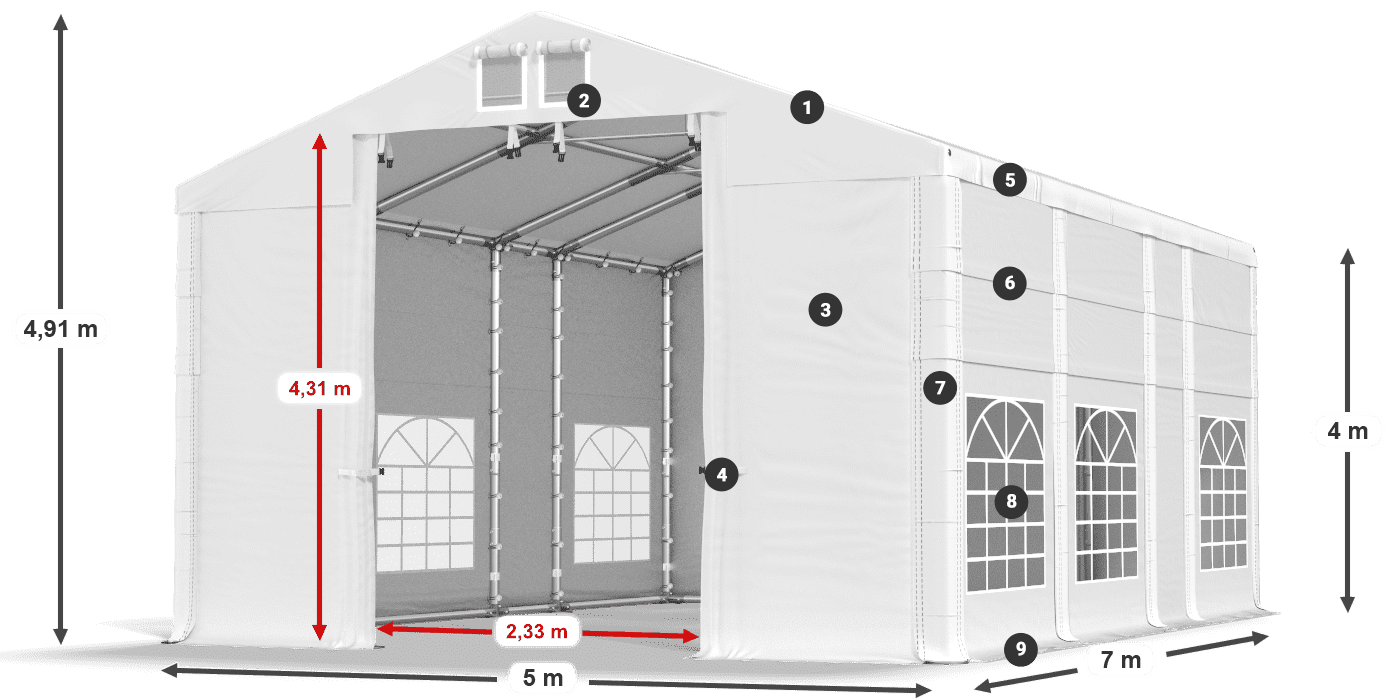 Acoperiș: MS 580 PVC Pereţi: FR 620 PVC Legenda 4m
