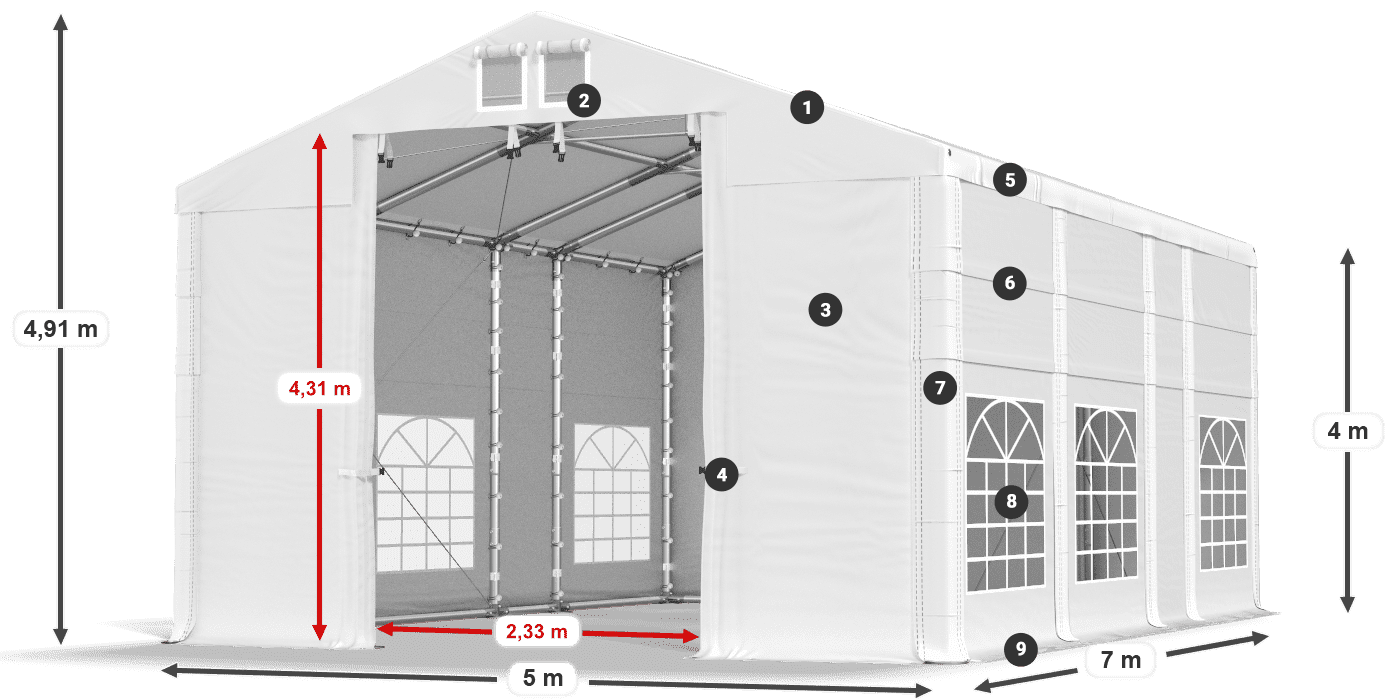 Acoperiș: MS 580 PVC Pereţi: FR 620 PVC Legenda 4m