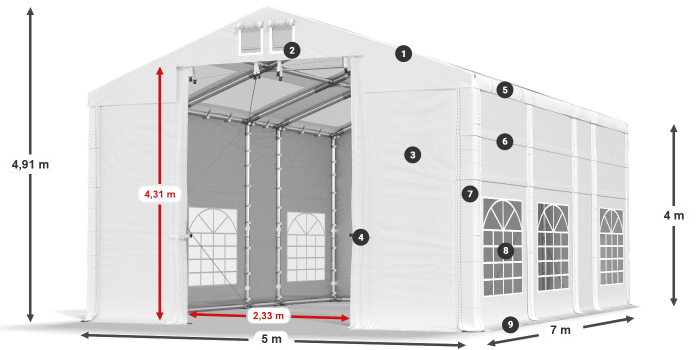 Acoperiș: MS T 580 PVC Pereţi: SD 500 I PVC Legenda 4m