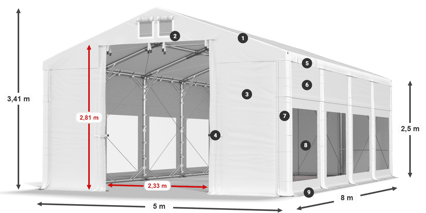 Acoperiș: FR 620 PVC Pereţi: MS 580 PVC legenda 2.5m