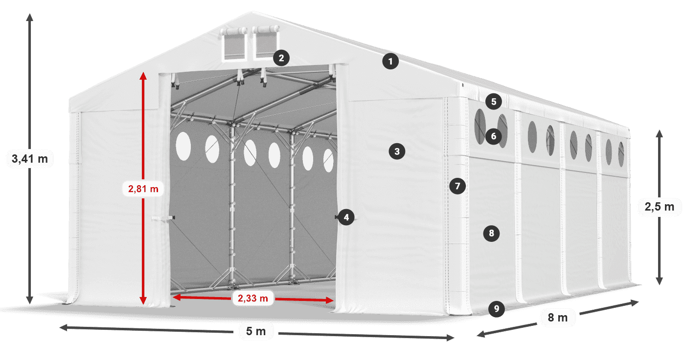 Acoperiș: MS 580 PVC Pereţi: FR O 620 PVC legenda 2.5m