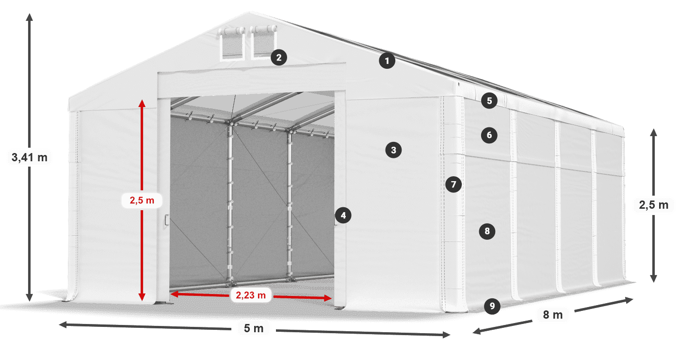 Acoperiș: MS T 580 PVC Pereţi: FR 620 PVC legenda 2.5m