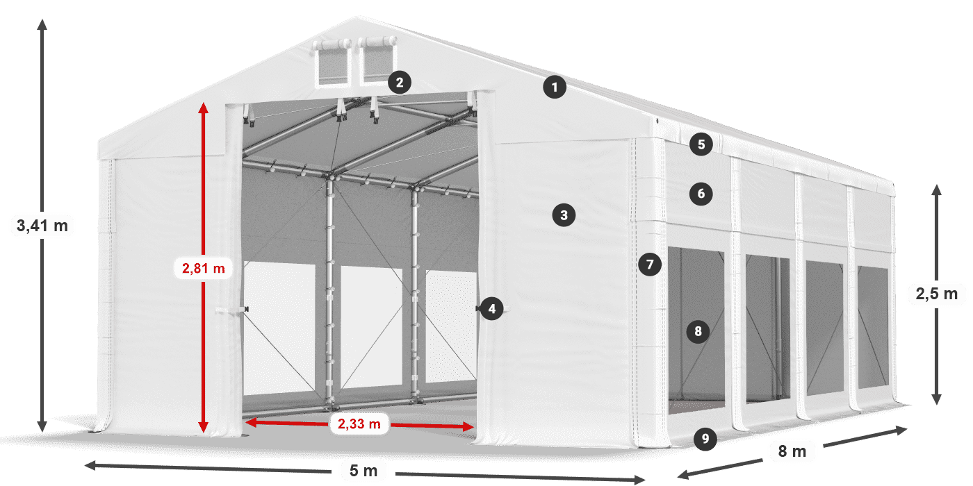 Acoperiș: MS 580 PVC Pereţi: MS 580 PVC legenda 2.5m