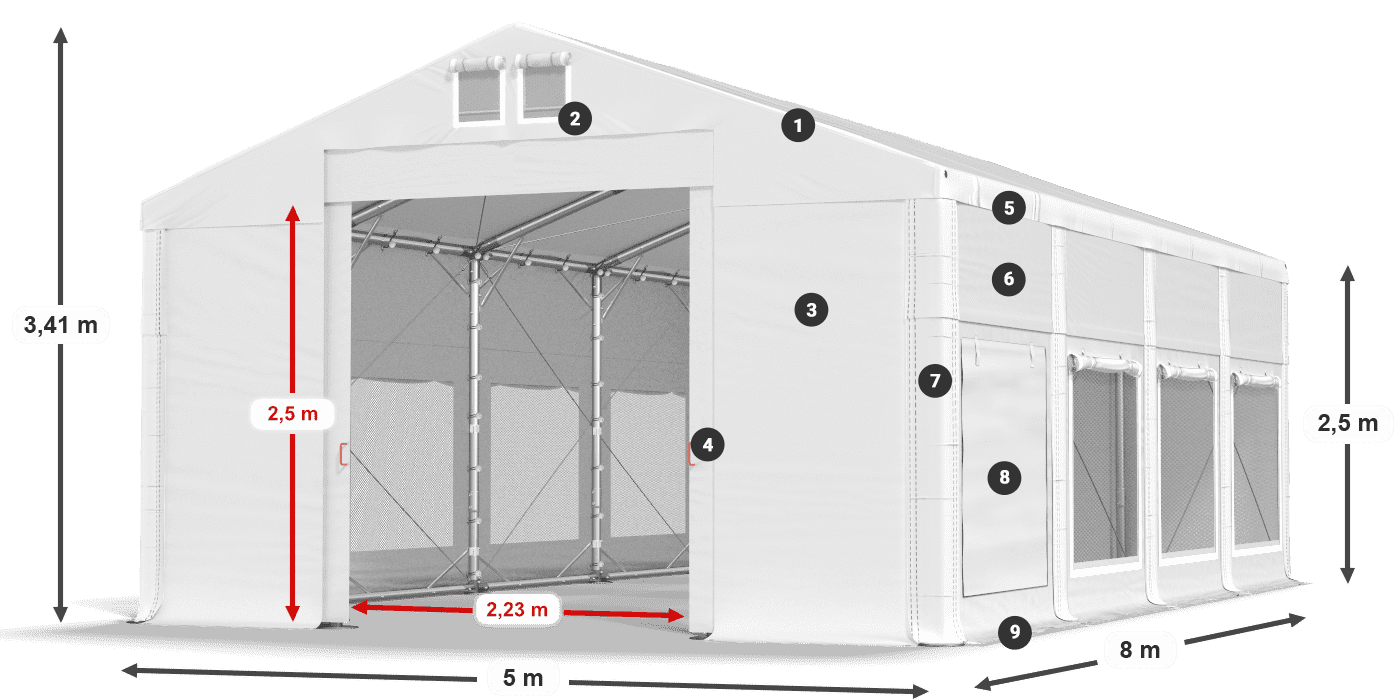Acoperiș: MS 580 PVC Pereţi: SD M 500 PVC legenda 2.5m