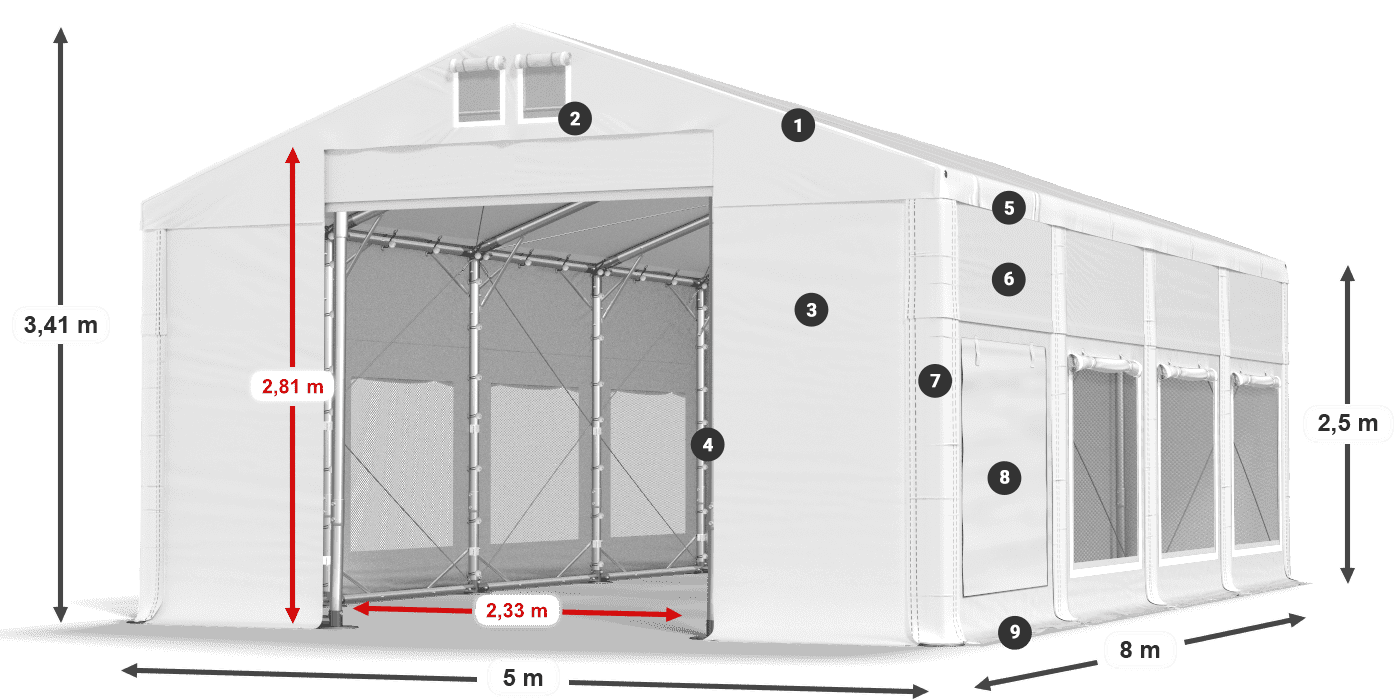 Acoperiș: MS 580 PVC Pereţi: SD M 500 PVC legenda 2.5m