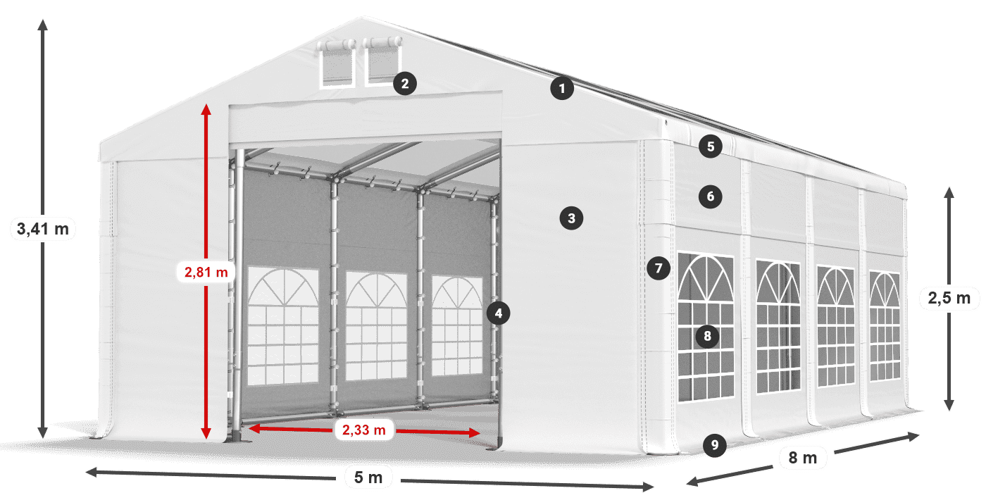 Acoperiș: MS 580 PVC Pereţi: SD 500 PVC legenda 2.5m