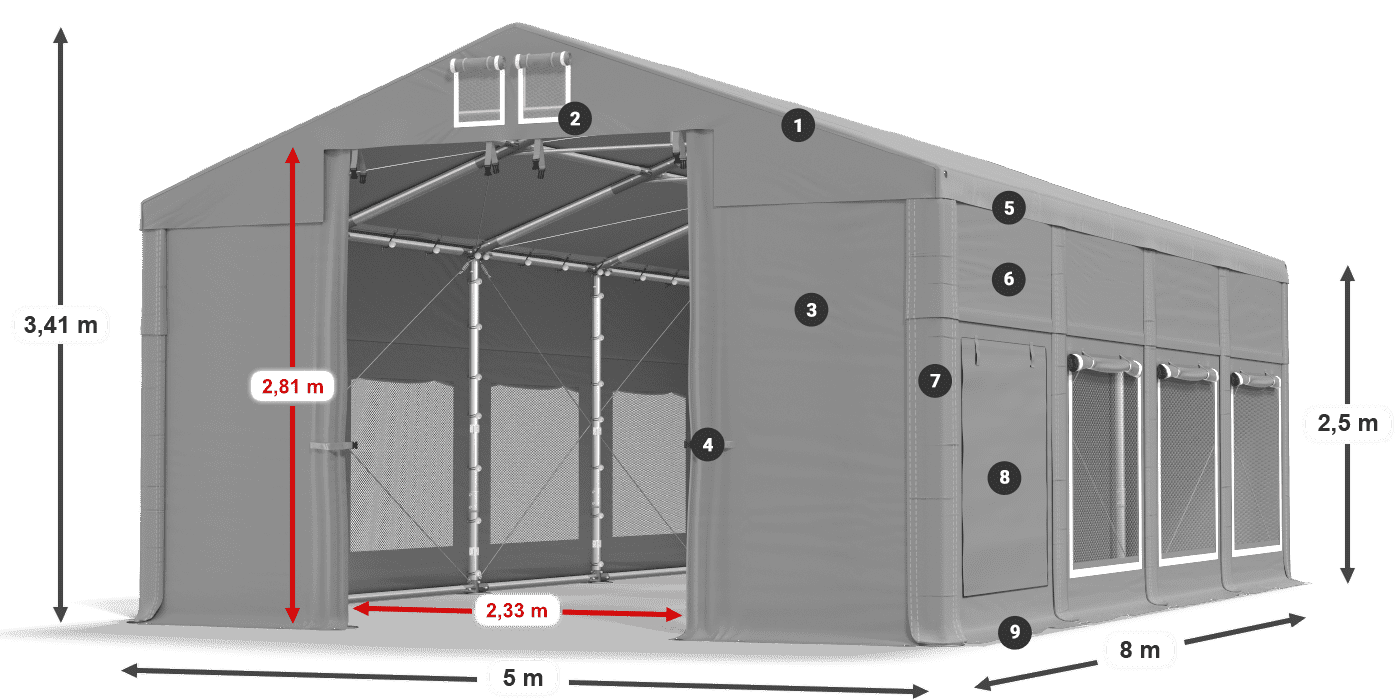 Acoperiș: MS 580 PVC Pereţi: SD M 500 PVC legenda 2.5m