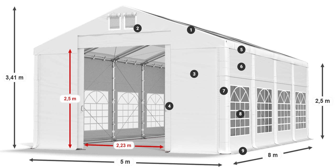 Acoperiș: MS 580 PVC Pereţi: SD 500 PVC legenda 2.5m