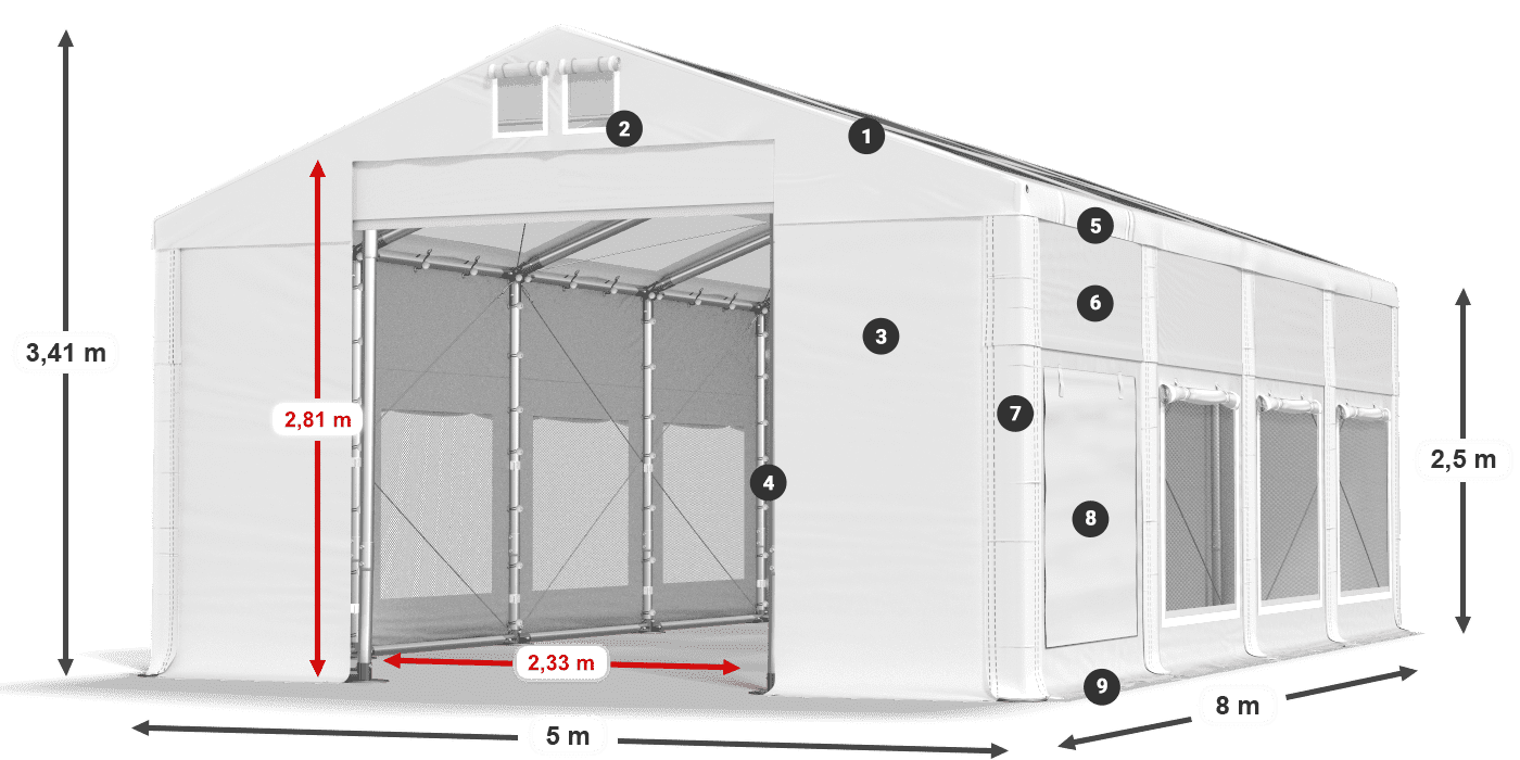 Acoperiș: MS T 580 PVC Pereţi: SD M 500 PVC legenda 2.5m