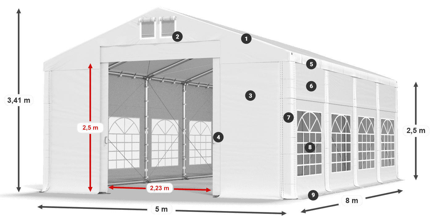 Acoperiș: SD 560 PVC Pereţi: FR 620 PVC legenda 2.5m