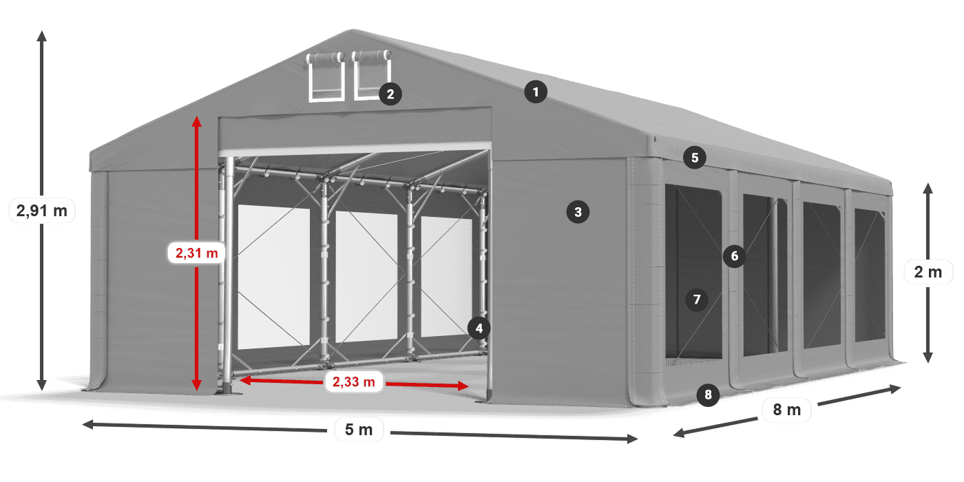 Acoperiș: FR 620 PVC Pereţi: MS 580 PVC 2m legenda