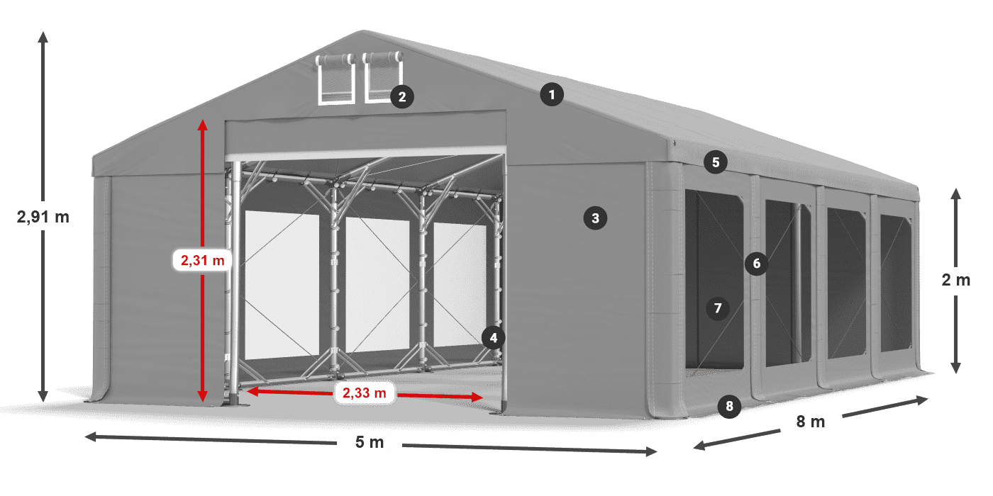 Acoperiș: FR 620 PVC Pereţi: MS 580 PVC 2m legenda