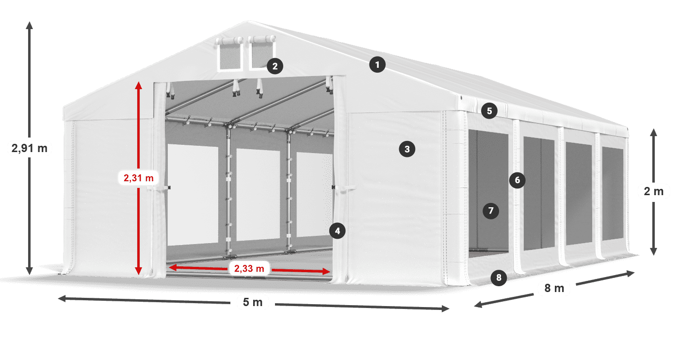 Acoperiș: FR 620 PVC Pereţi: MS 580 PVC 2m legenda