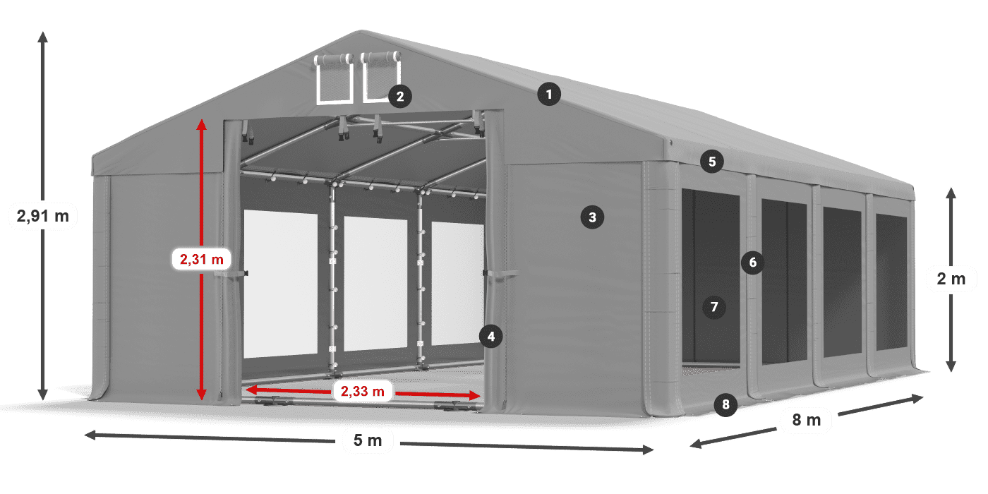 Acoperiș: FR 620 PVC Pereţi: MS 580 PVC 2m legenda