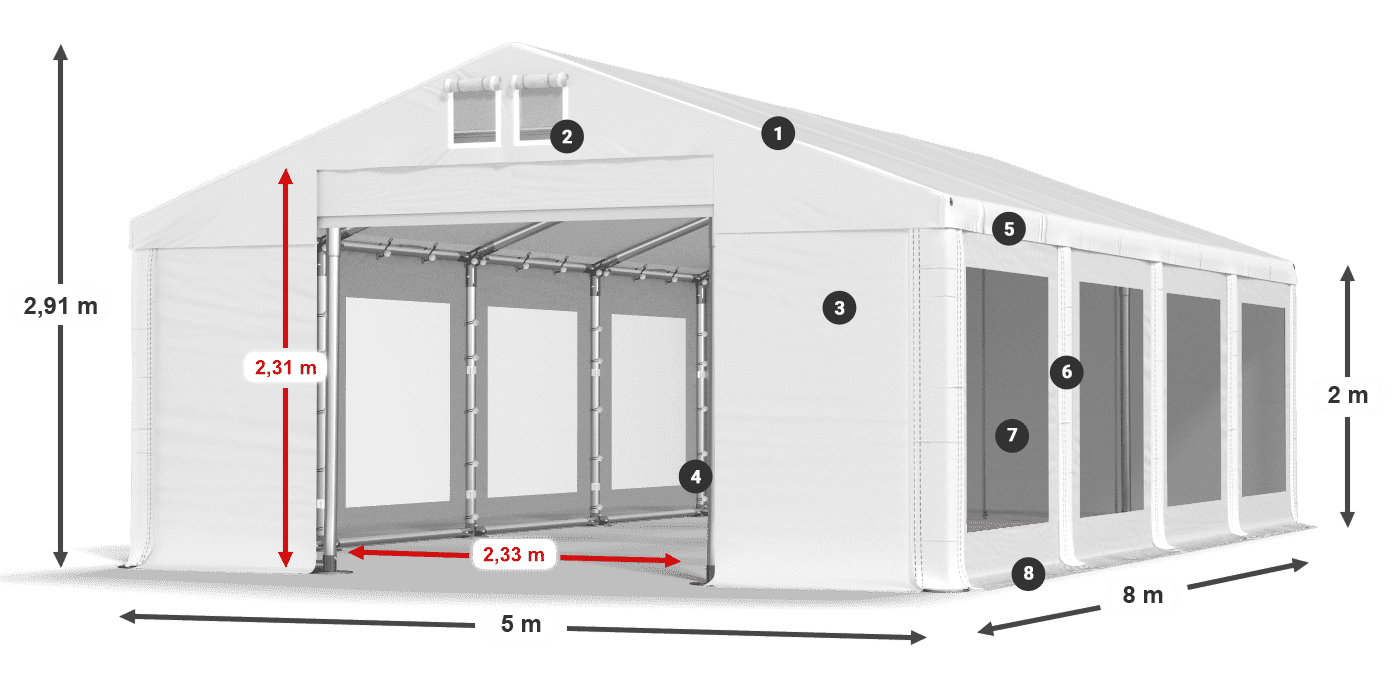 Acoperiș: FR 620 PVC Pereţi: MS 580 PVC 2m legenda