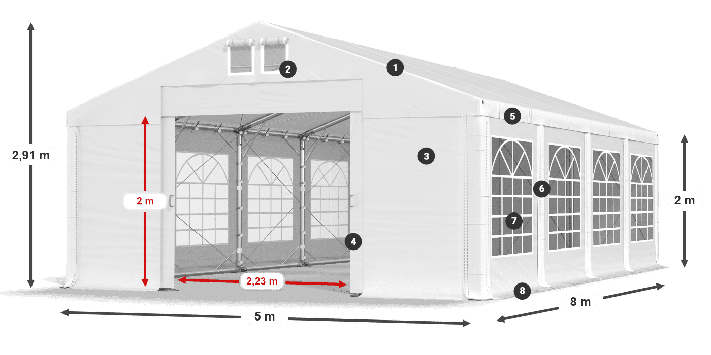 Acoperiș: FR 620 PVC Pereţi: SD 500 PVC 2m legenda