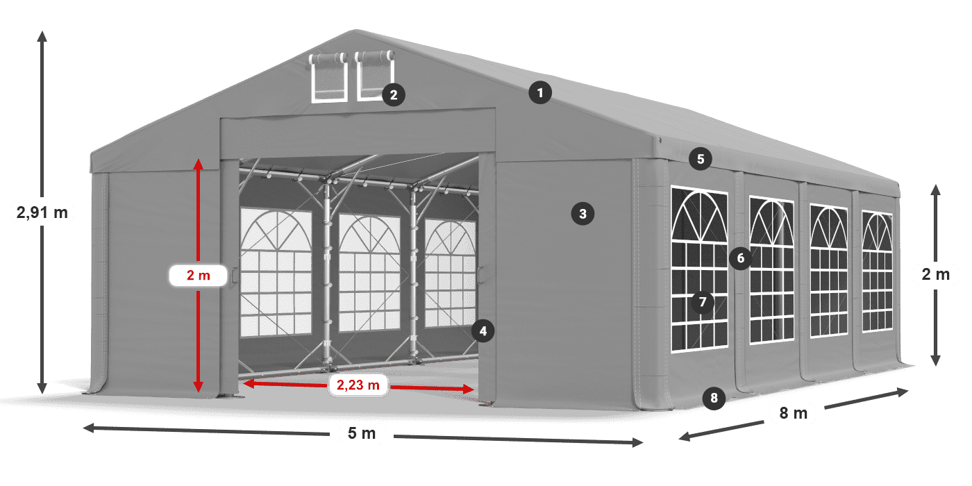 Acoperiș: FR 620 PVC Pereţi: SD 500 PVC 2m legenda